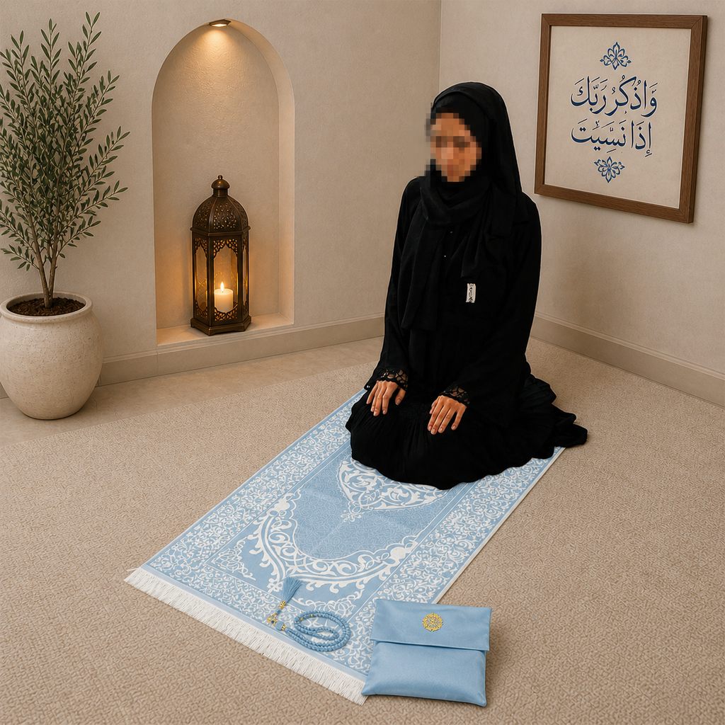 Luxe Gebedskleed Set met Opbergtas - Blauw