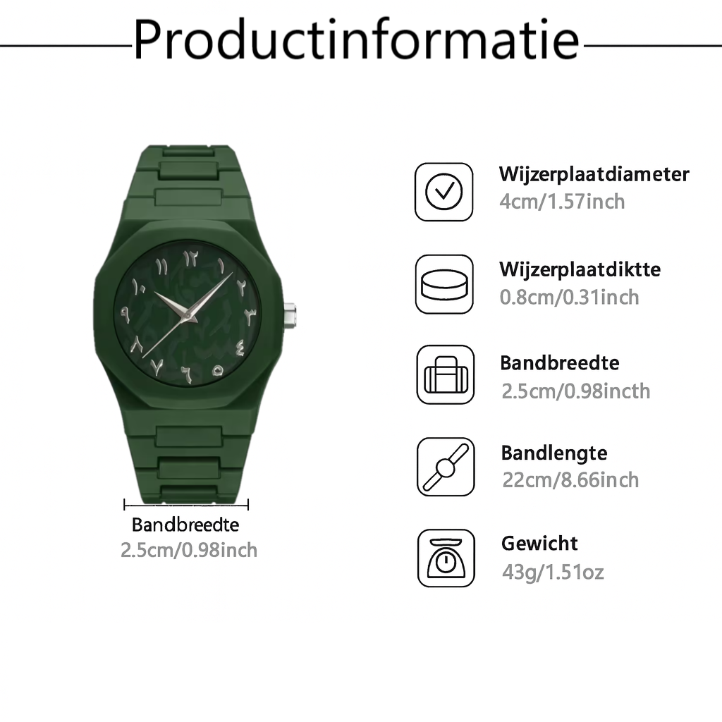 Luxe Horloge - Arabic Dial - Groen