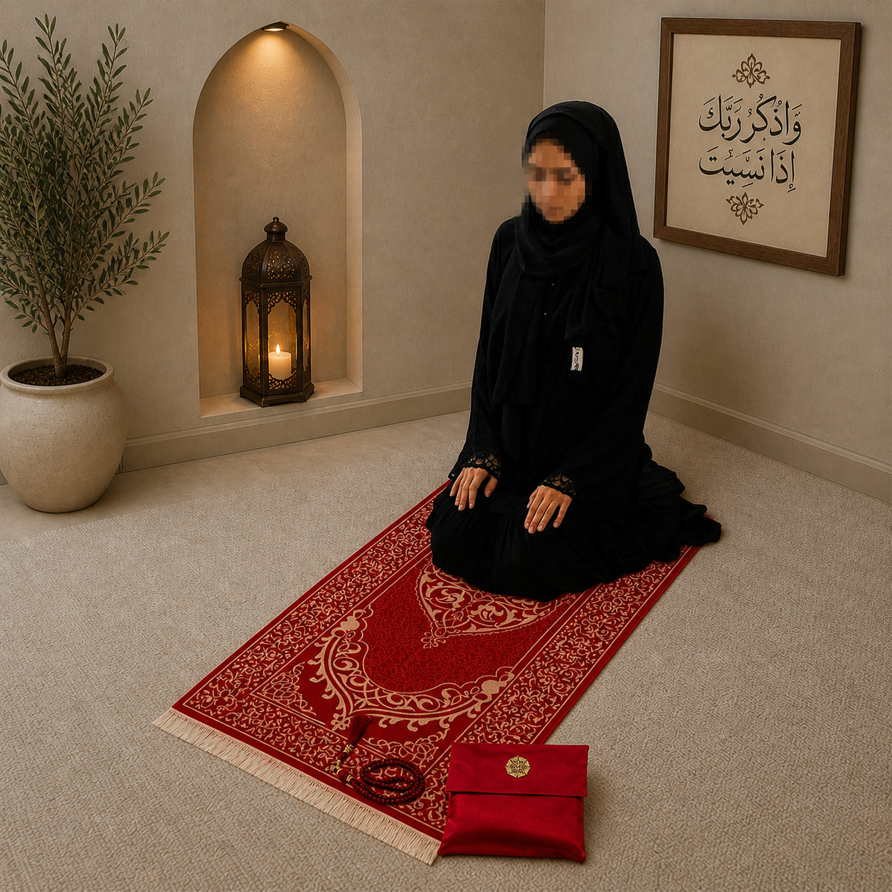 Luxe Gebedskleed Set met Opbergtas - Rood