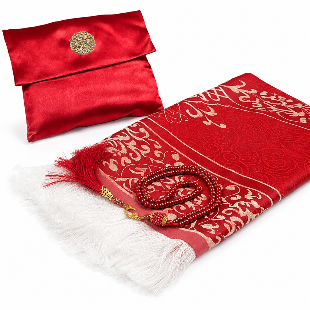 Luxe Gebedskleed Set met Opbergtas - Rood