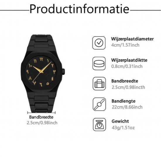 Luxe Horloge - Arabic Dial - Zwart/Goud