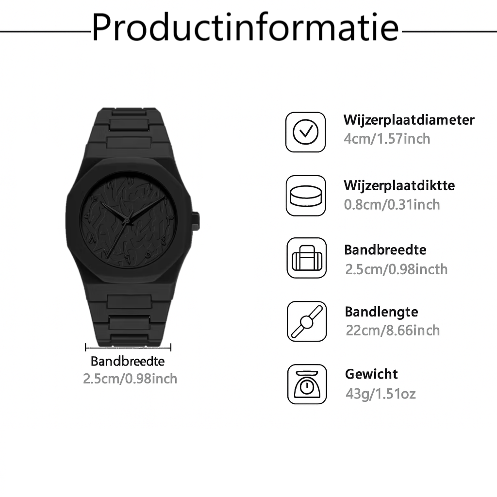 Luxe Horloge - Arabic Dial - Zwart
