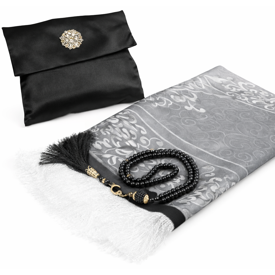 Luxe Gebedskleed Set met Opbergtas - Zwart